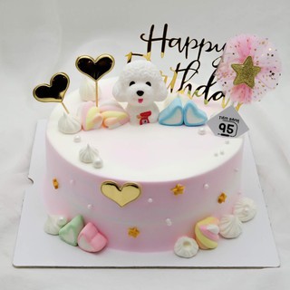 chó trắng và nâu trang trí bánh