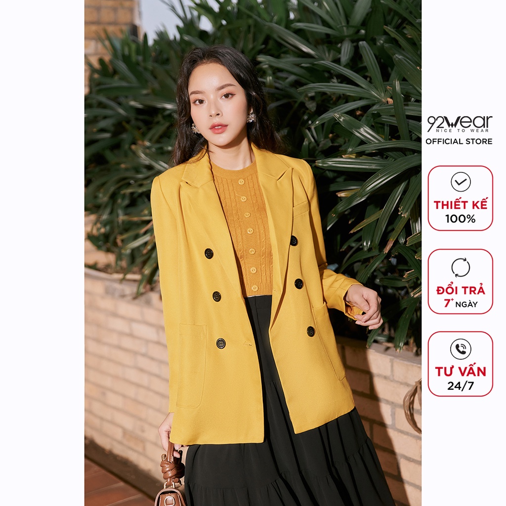 Áo vest nữ 92WEAR, thiết kế hàn quốc dài tay túi ốp hai hàng cúc thanh lịch, trẻ trung VDW1170 | BigBuy360 - bigbuy360.vn