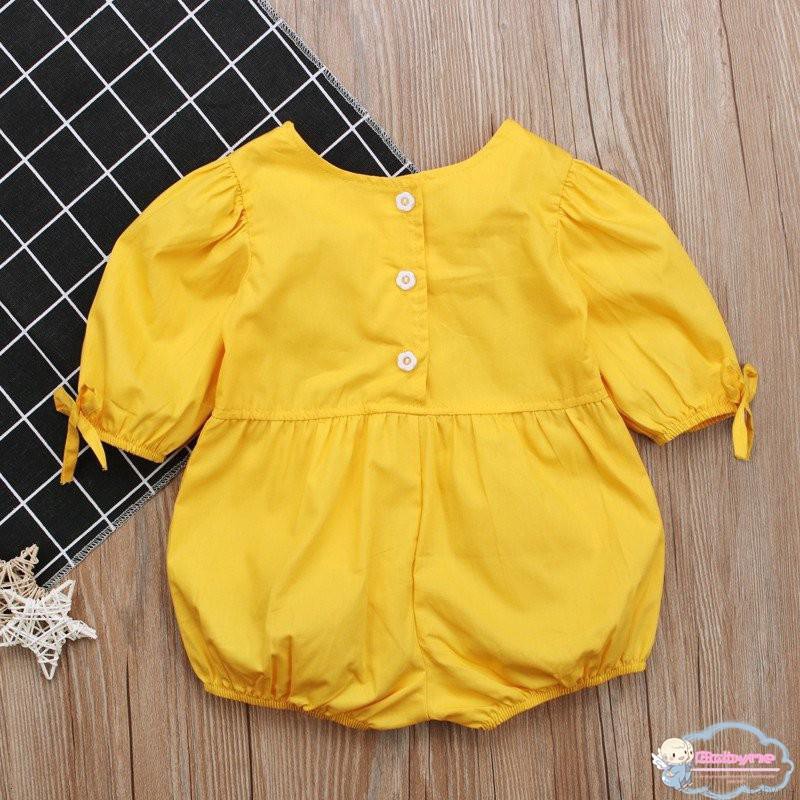 Bộ jumpsuit tay ngắn màu trơn trang trí nơ đáng yêu cho bé gái