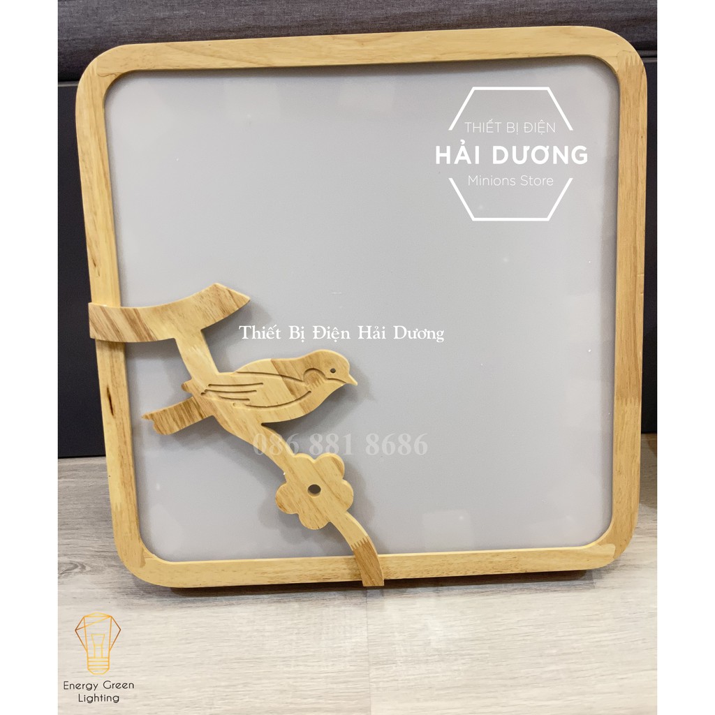 Đèn LED Ốp Trần Gỗ Kiểu DángVuông / Tròn Trang Trí Hình Chú Chim OT-98307 - Đường Kính 40cm - 3 Chế Độ Ánh Sáng-Có video