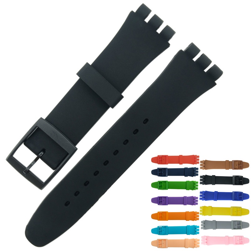Dây Đeo Đồng Hồ Bằng Cao Su Silicone Màu Đen Có Khóa Cài 17mm 19mm 20mm 16Mm Cho SWATCH