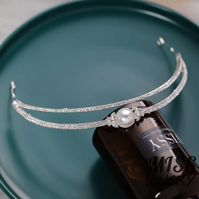 Băng đô nửa vòng tròn đính đá &amp; ngọc trai đơn giản mới 2021