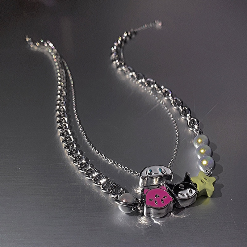 Vòng Cổ Chuỗi Hạt Ngọc Trai Họa Tiết Hoạt Hình Phong Cách hip hop Đường Phố