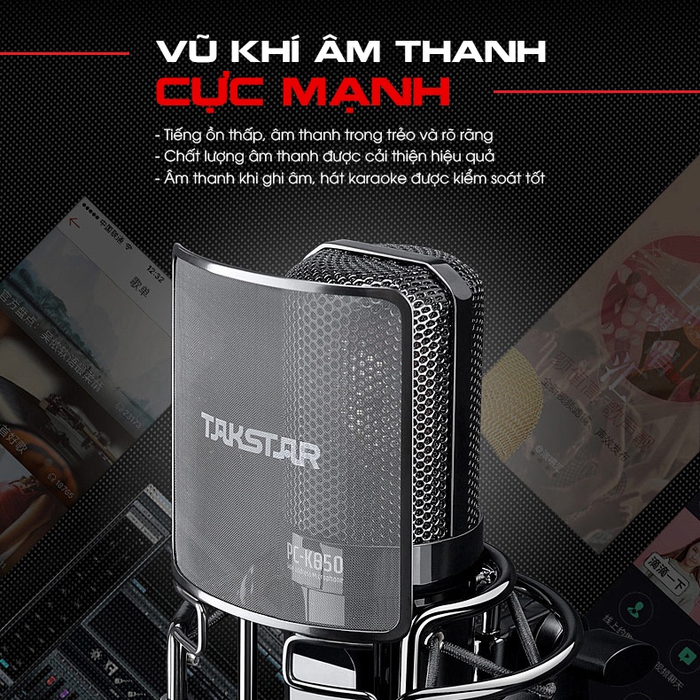 Mic Thu Âm Cao Cấp TAKSTAR PC-K850 Hát Karaoke, Livestream, Bán hàng, Streamer, Bảo Hành 12 Tháng