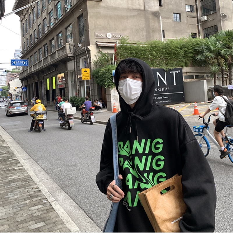 Áo hoodie tay dài dáng rộng in chữ thời trang mùa đông cho nam size M-2Xl