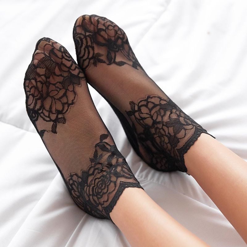 Vớ Lưới Cá Màu Trơn Bằng Silicon Chống Trượt Phối Ren Hoa Quyến Rũ Cho Nữ