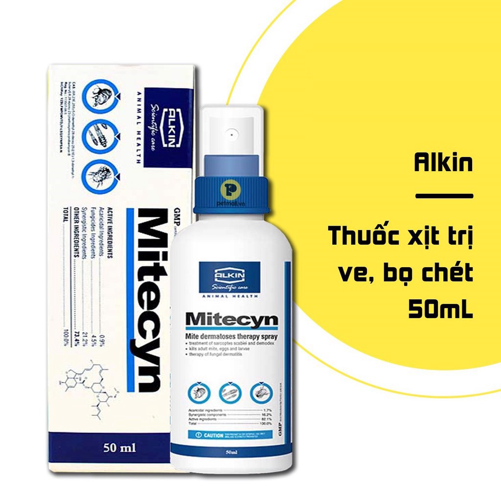 [Beman123]  HN- Alkin Mitecyn & Fungikur Xịt ve bọ chét chấy rận chó mèo