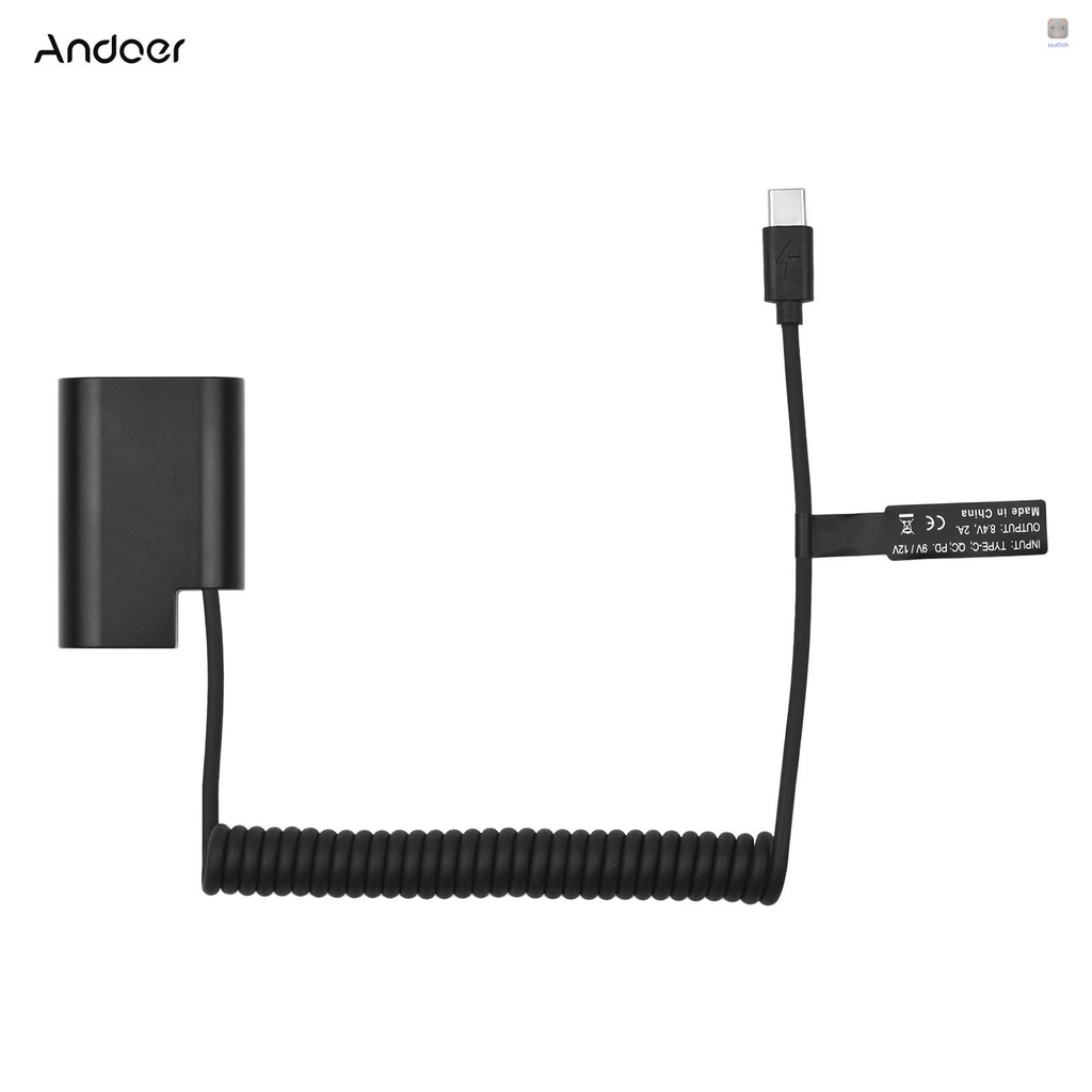 Bộ ghép nối pin giả Andoer DMW-DCC12 BLF19 với cáp điện lò xo cổng USB Type-C cho máy ảnh Panasonic Lumix DMC-GH5 GH5s