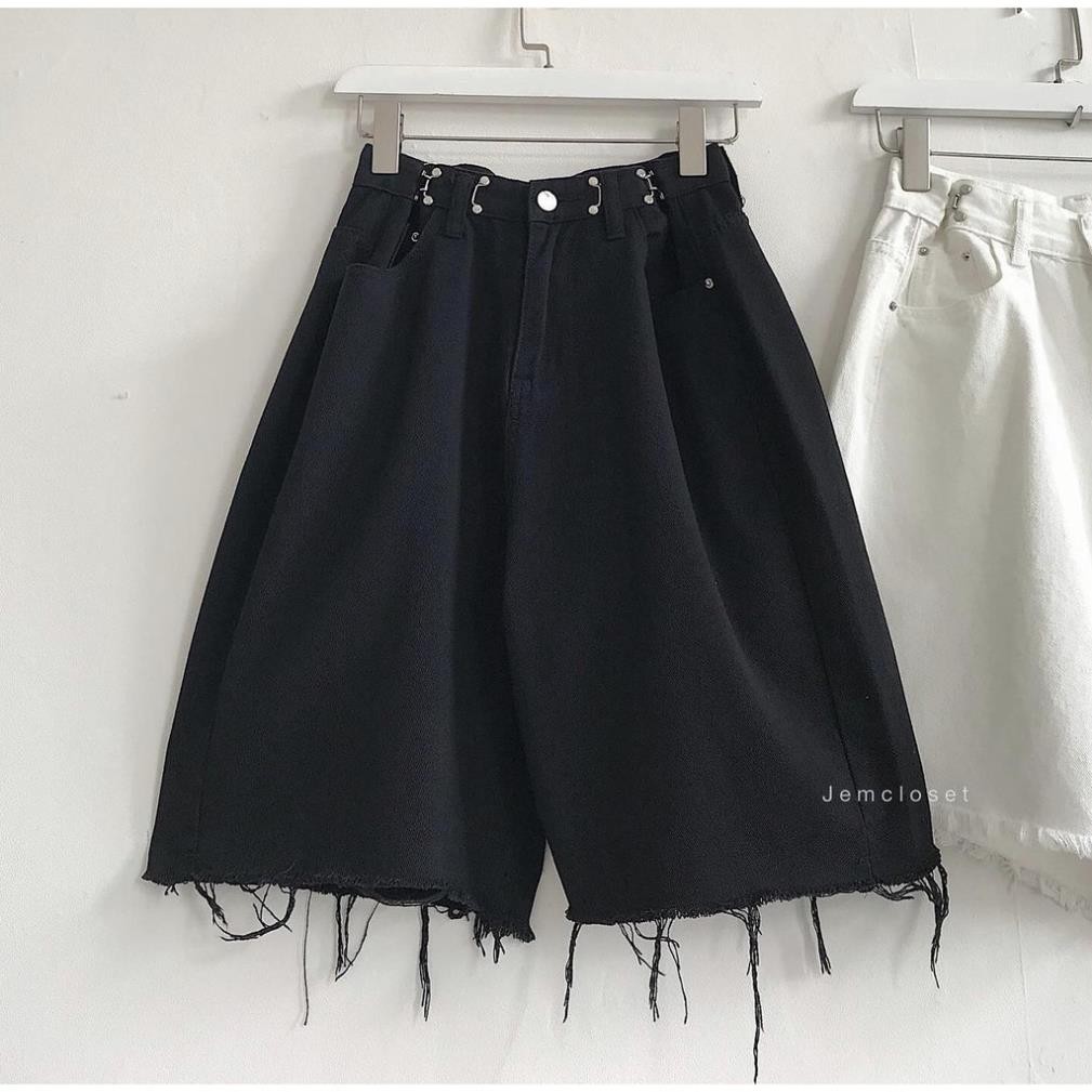 Quần Bò Lửng Cạp Móc Nữ 🎁 Nana's House - FREESHIP 🎁 Short jean ống rộng suông trơn, cạp cao rách gối Ulzzang  ྆ ྇