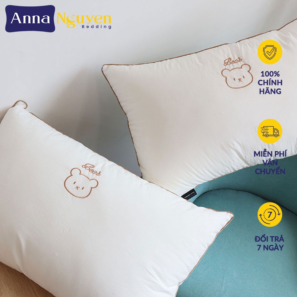 Gối Ngủ BEAR Lông Vũ Nhân Tạo Anna Nguyen Cao Cấp Ruột Gối Lông Vũ Mềm Kê Cổ Gối Đầu Nằm Ngủ Chuẩn Khách Sạn Năm Sao