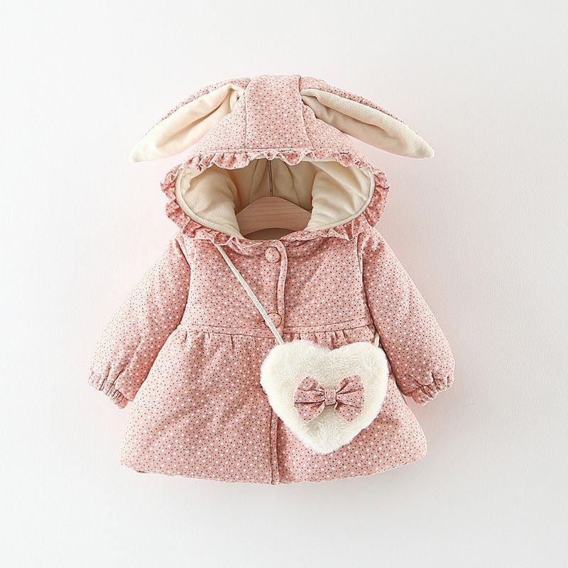 Áo khoác cotton có mũ tai thỏ dễ thương cho bé gái 9 tháng