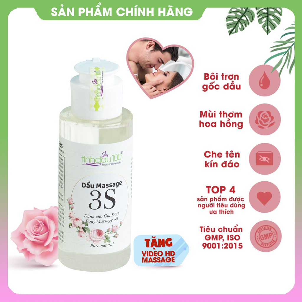 Tinh dầu bôi trơn mát xa 3S, dầu massage tình dục yoni, toàn thân mùi thơm hoa hồng 80ml Tinh Dầu 100 Shop