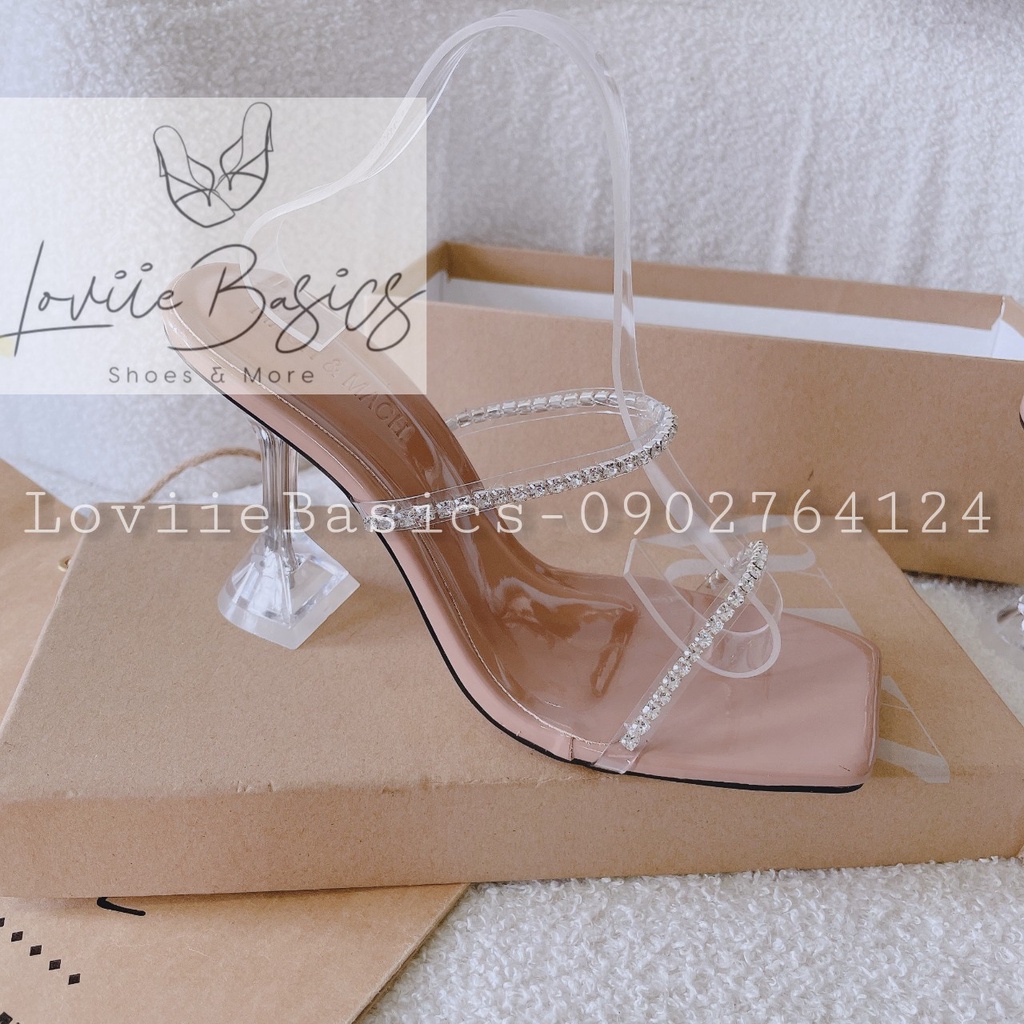 GUỐC NỮ LOVIIE BASICS - DÉP THỜI TRANG DÂY MẢNH ĐÍNH ĐÁ - DÉP CAO GÓT MŨI VUÔNG 9 PHÂN D220946
