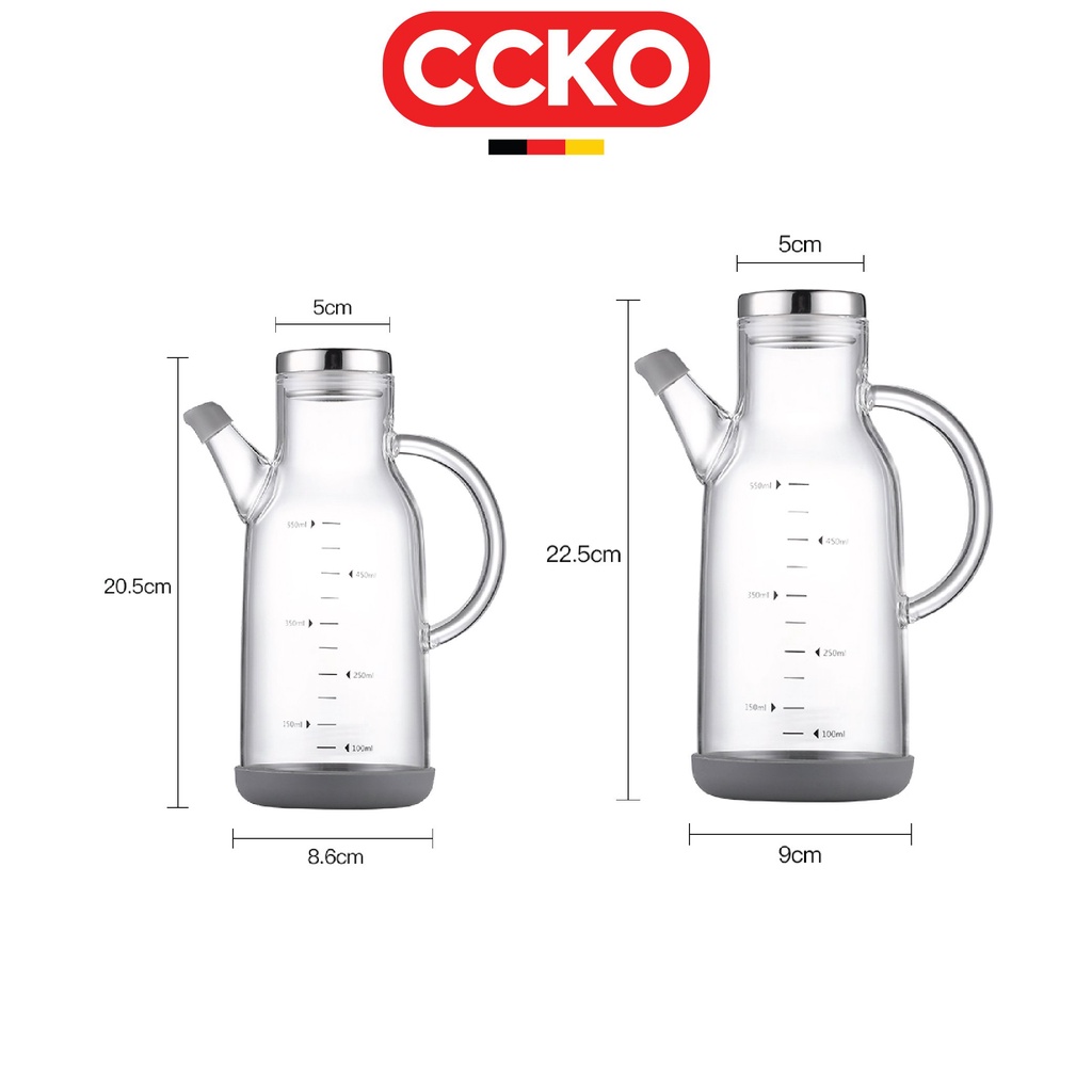Bình đựng dầu ăn, mắm, giấm chất liệu thủy tinh borosilicat đế lót cao su chống trượt cao cấp CCKO