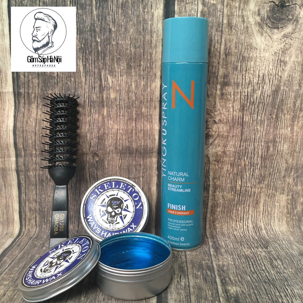 COMBO  Gôm Xịt Tóc Yingkuspay N 400ml + Sáp Vuốt Tóc Pomade Hương Hoa Quả + Lược