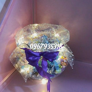 lọ thuỷ tinh đựng dc 1000 hạc size 7x7cm kèm nắp nơ + đèn ( hck)