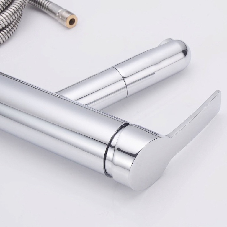 Vòi lavabo nóng lạnh dây kéo rút inox 304 cao cấp màu bạc sáng bóng tiện dụng, siêu bền - QM0046