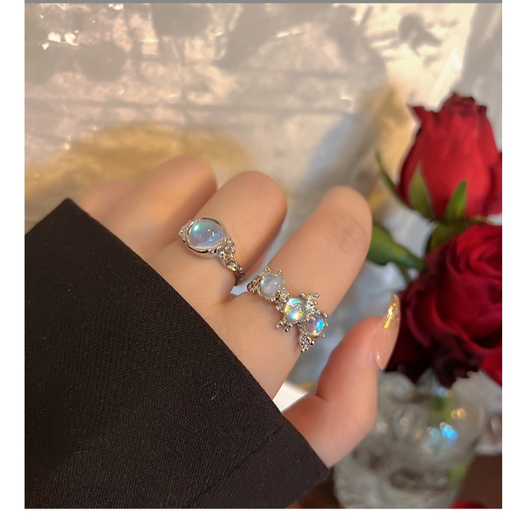 Nhẫn Đính Đá Mặt Trăng Sang Trọng Phong Cách Harajuku