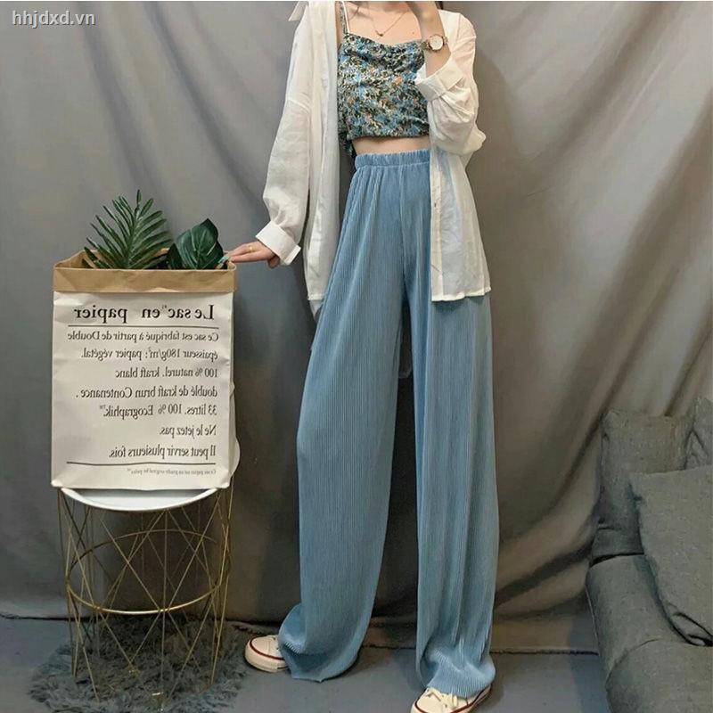 Quần lưng cao ống rộng thiết kế kiểu xếp ly thời trang xuân hè 2021 sành điệu cho nữ