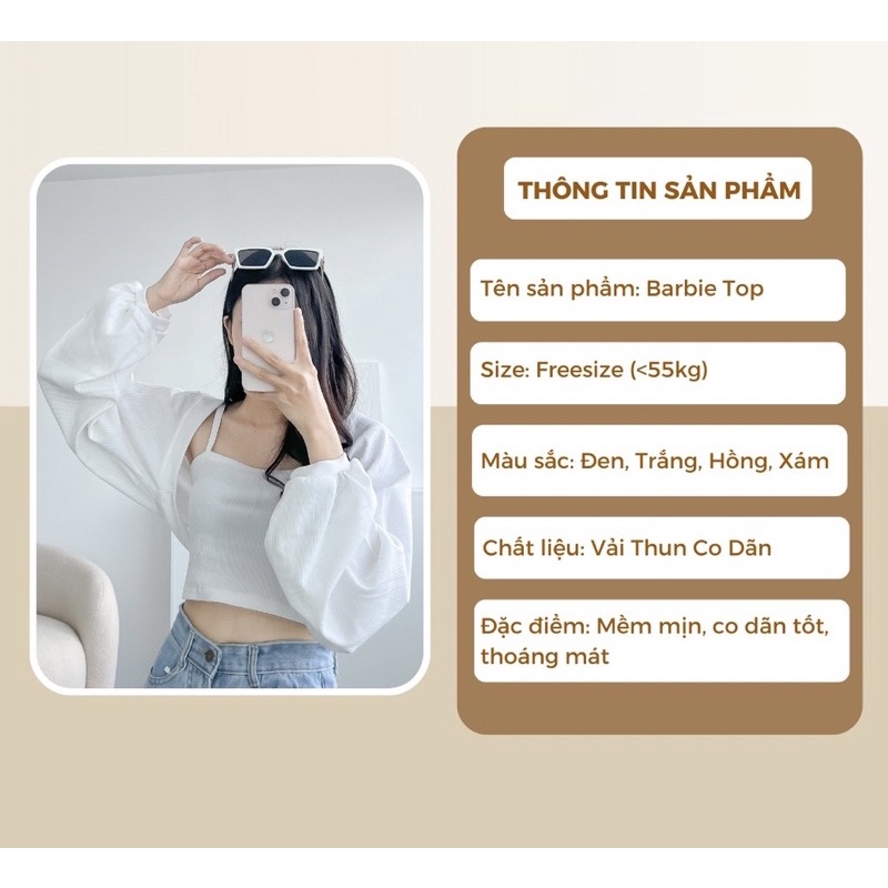 SET ÁO CROPTOP BARBIE TOP gồm áo khoác ngoài tay dài và áo 2 dây trong
