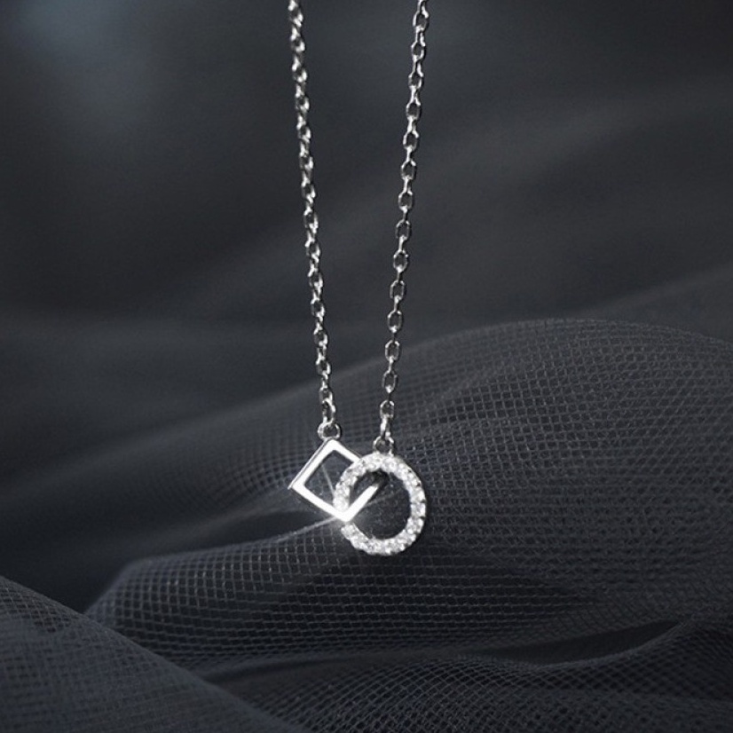 Vòng Cổ Choker Ngắn Màu Bạc Mặt Hình Học Nhỏ Cho Nữ