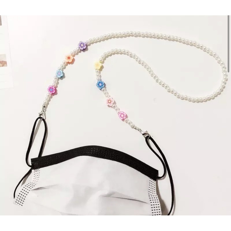 Dây đeo khẩu trang Handmade hột bẹt với hoa phong cách Hàn Quốc