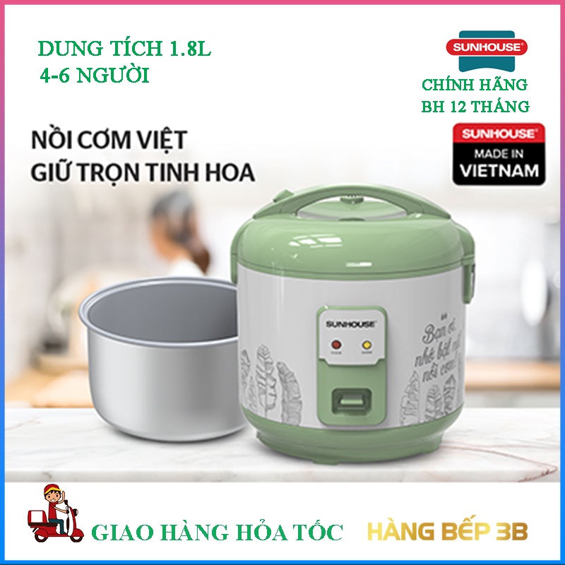 Nồi cơm điện chống dính 1.8 lít Sunhouse SHD8621 - Hàng Bếp 3B - Chính hãng