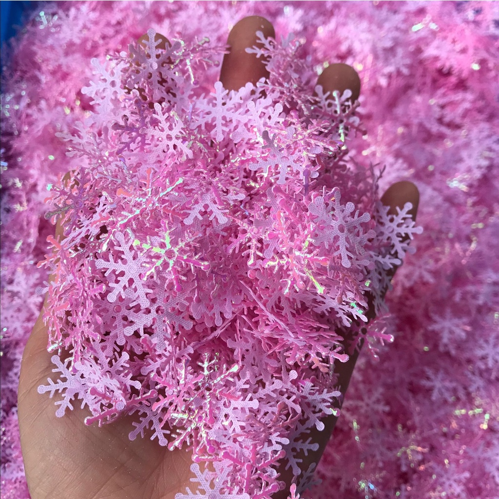 Set 300 bông tuyết giả 2cm nhiều màu sắc dùng trang trí giáng sinh DIY tiện lợi