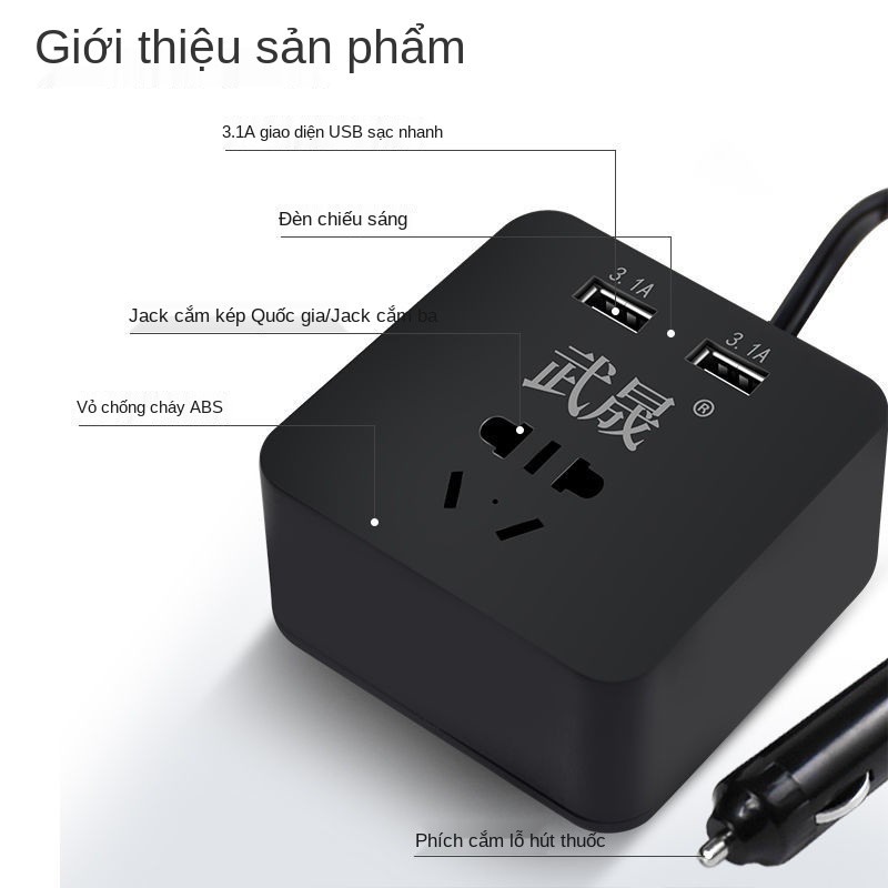 Bộ chuyển đổi điện 12V / 24V sang 220V trên ô tô, ổ cắm đa năng cho ô tô và xe tải lớn để sạc