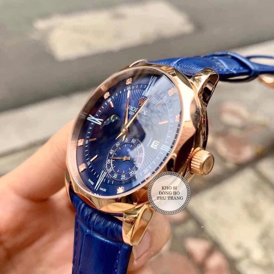 Đồng hồ Nam Rolex máy nhật, mẫu 3kim cắt vát mặt xanh viền vàng, dòng cơ Automatic size 40mm-41mm