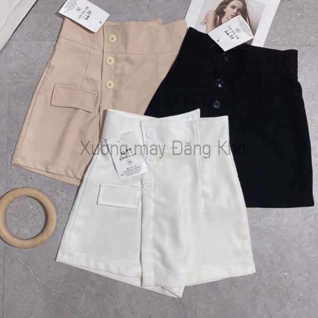 Quần Giả Váy Nữ, Sooc Cạp Lệch Vạt Chéo Eo Cao Trần Chỉ Nổi S074