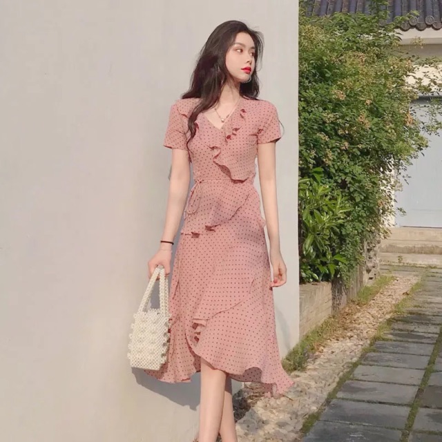 Váy hồng chấm bi nhí Oder