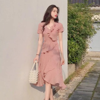 Váy hồng chấm bi nhí Oder