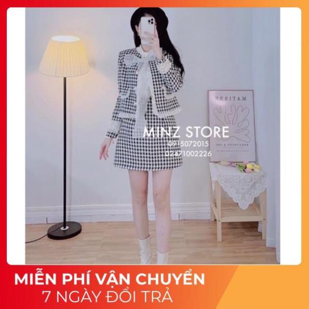 SET VÁY DẠ KẺ TWEED VIỀN VÈO MIX CHÂN VÁY DÁNG A SIÊU XINH