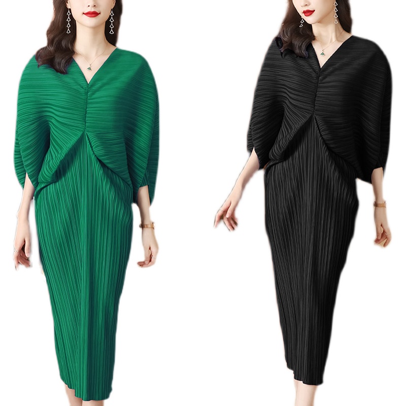 Hàng Có Sẵn Đầm Xếp Ly Cánh Dơi Plus Size Cho Nữ