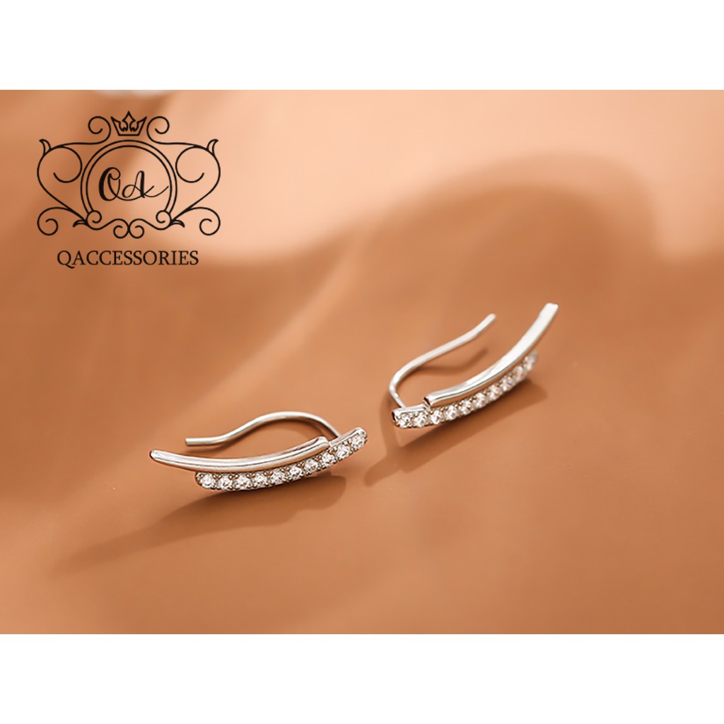 Khuyên tai bạc cong kẹp vành đính đá bông tai bạc ôm vành S925 CURVE Silver Earrings SO00 - KÈM ẢNH THẬT