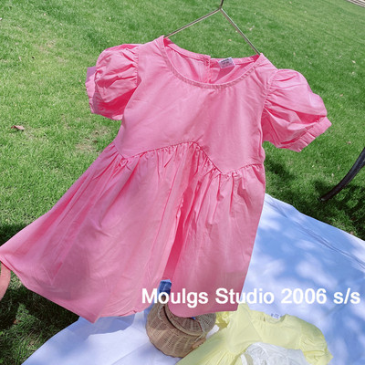 Váy tay áo ngắn phồng màu trơn cho bé gái