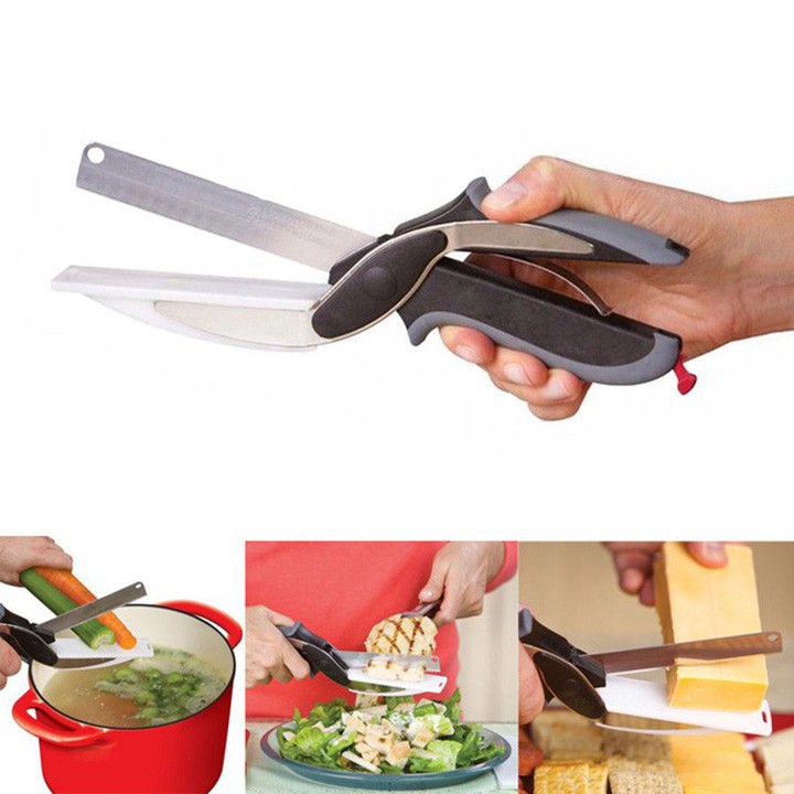 Kéo cắt thực phẩm thông minh 3 trong 1 Clever Cutter, Kéo Bếp Đa Năng Bằng Thép Không Gỉ Cắt Thịt Rau Củ Sắc Bén FERADO