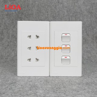 Combo ổ cắm điện ba 2 chấu LiOA 16A 3520W + 3 công tắc điện - Lắp nổi