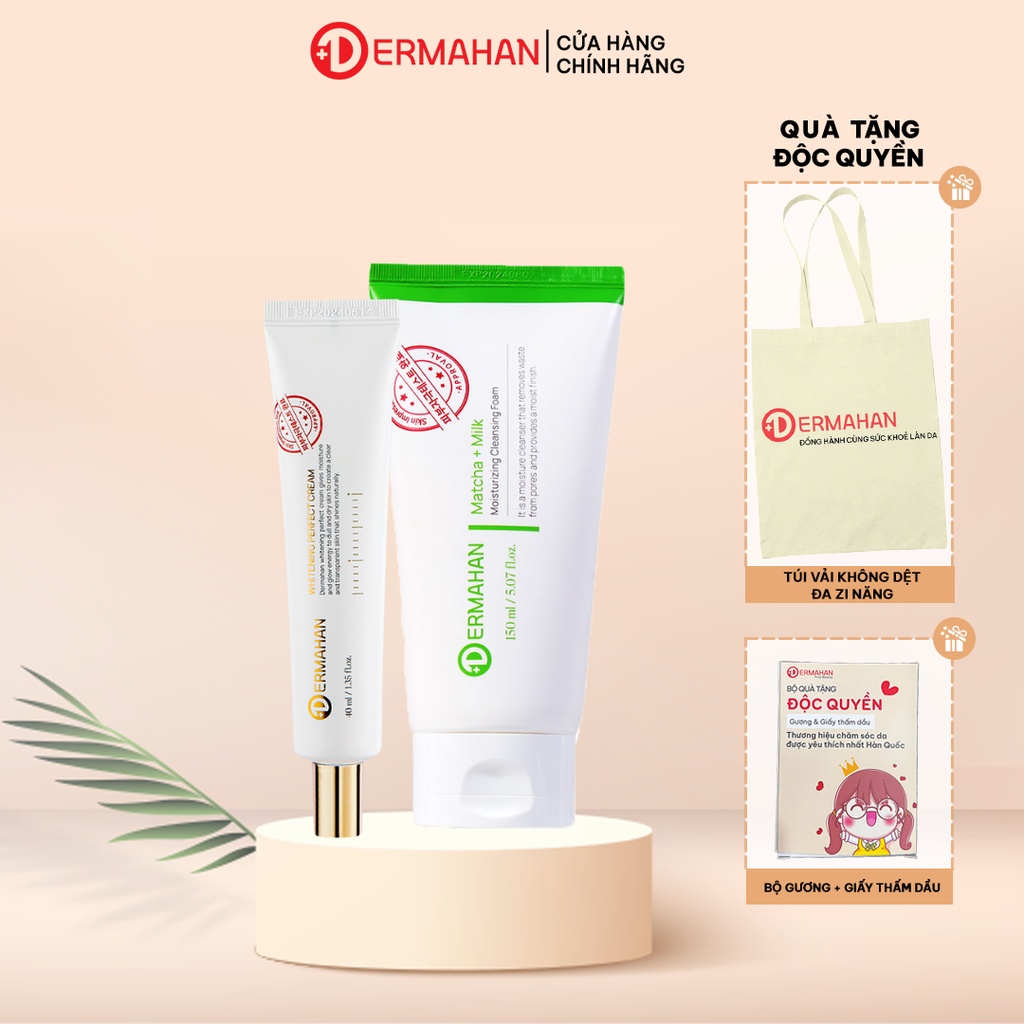 Bộ Đôi Sữa Rửa Mặt Trà Xanh Giảm Nhờn, Ngừa Mụn Dermahan 150ml Và Kem Dưỡng Đa Năng 3 Trong 1 Dermahan 40ml