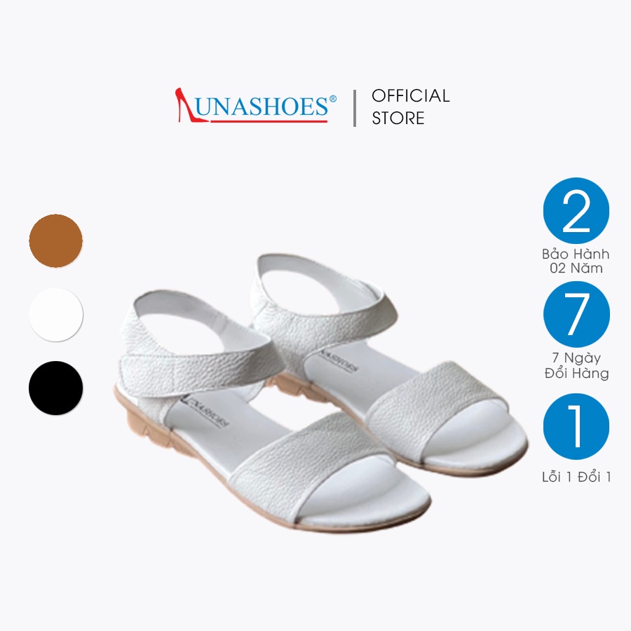 Dép sandan nữ LUNASHOES 61502 da bò mềm êm chân quai dán màu trắng nâu đen siêu xinh