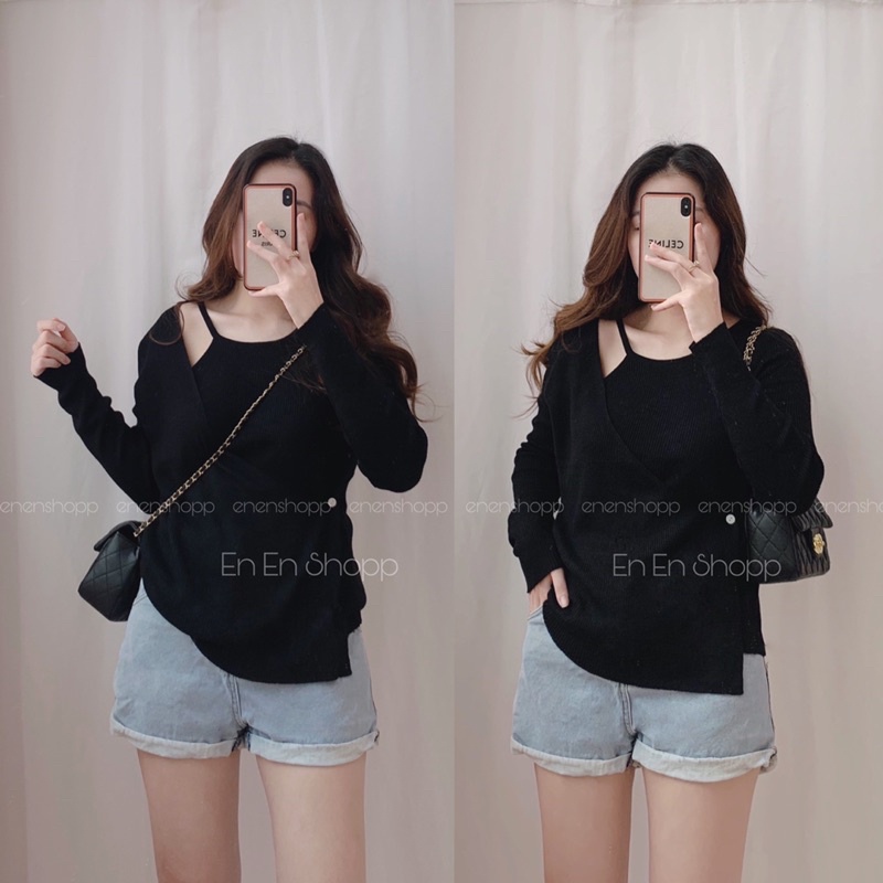 Áo len cài cúc lệch