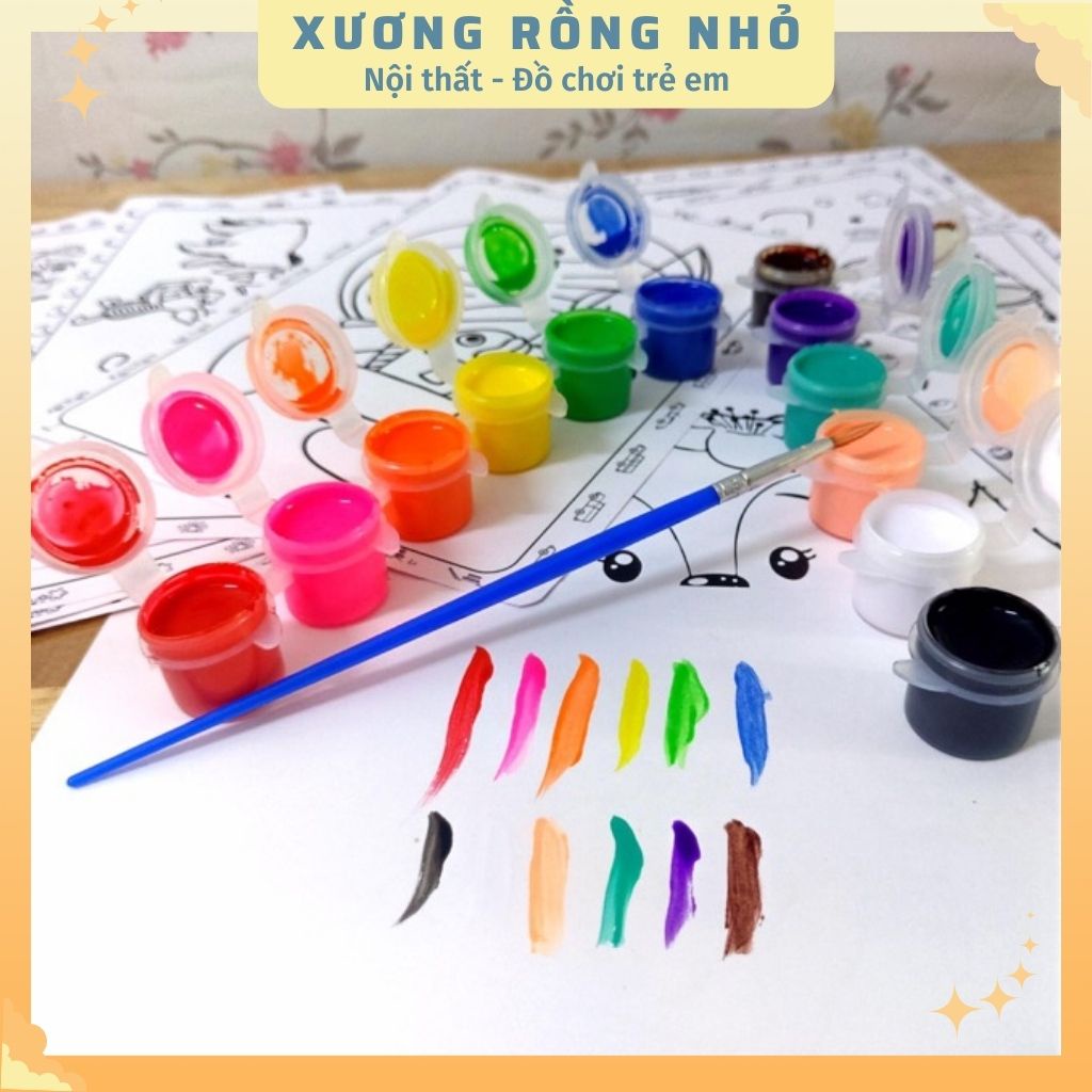 Tranh tô màu cho bé -  bộ 2 tranh tô tặng kèm màu cho bé thỏa sức sáng tạo - Xương Rồng Nhỏ