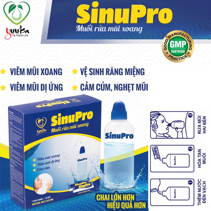 Bộ dụng cụ Muối rửa mũi xoang SinuPro (Bình rửa 240ml và 30 gói muối) | BigBuy360 - bigbuy360.vn