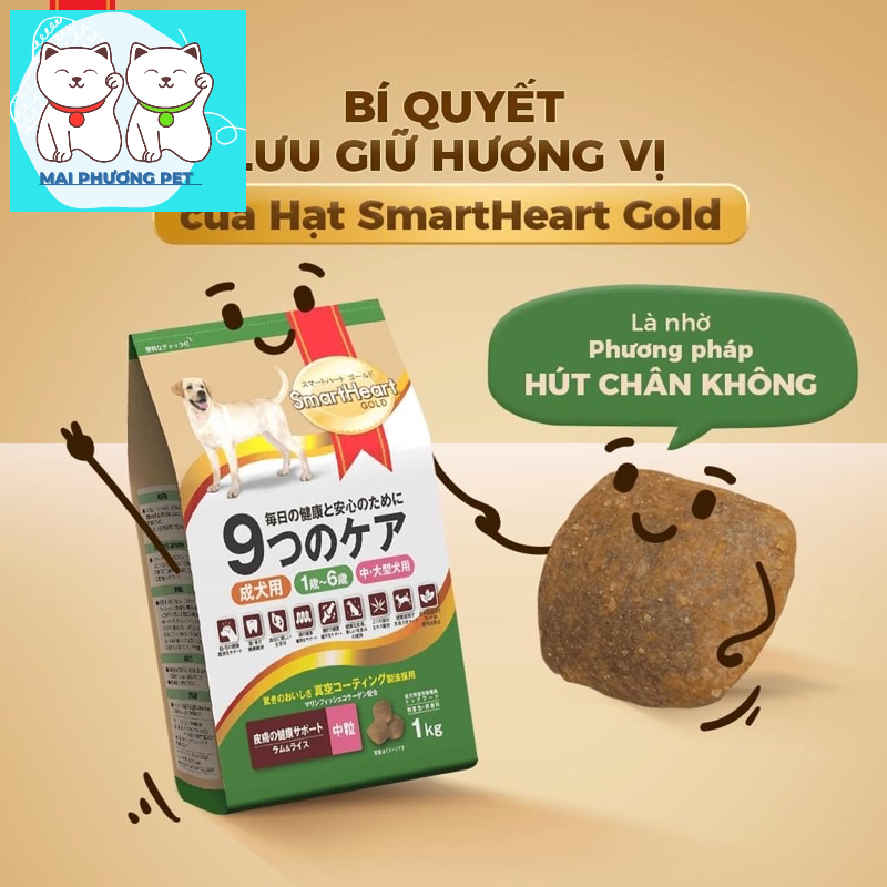 Thức ăn cho chó cỡ nhỏ Smartheart Gold 1kg (2 loại) Thích hợp cho chó poodle &amp; Phốc