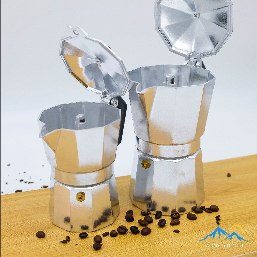 Bình đun cafe Espresso siêu tốc Moka Pot màu bạc - 250 ml - Pha được 8 shot