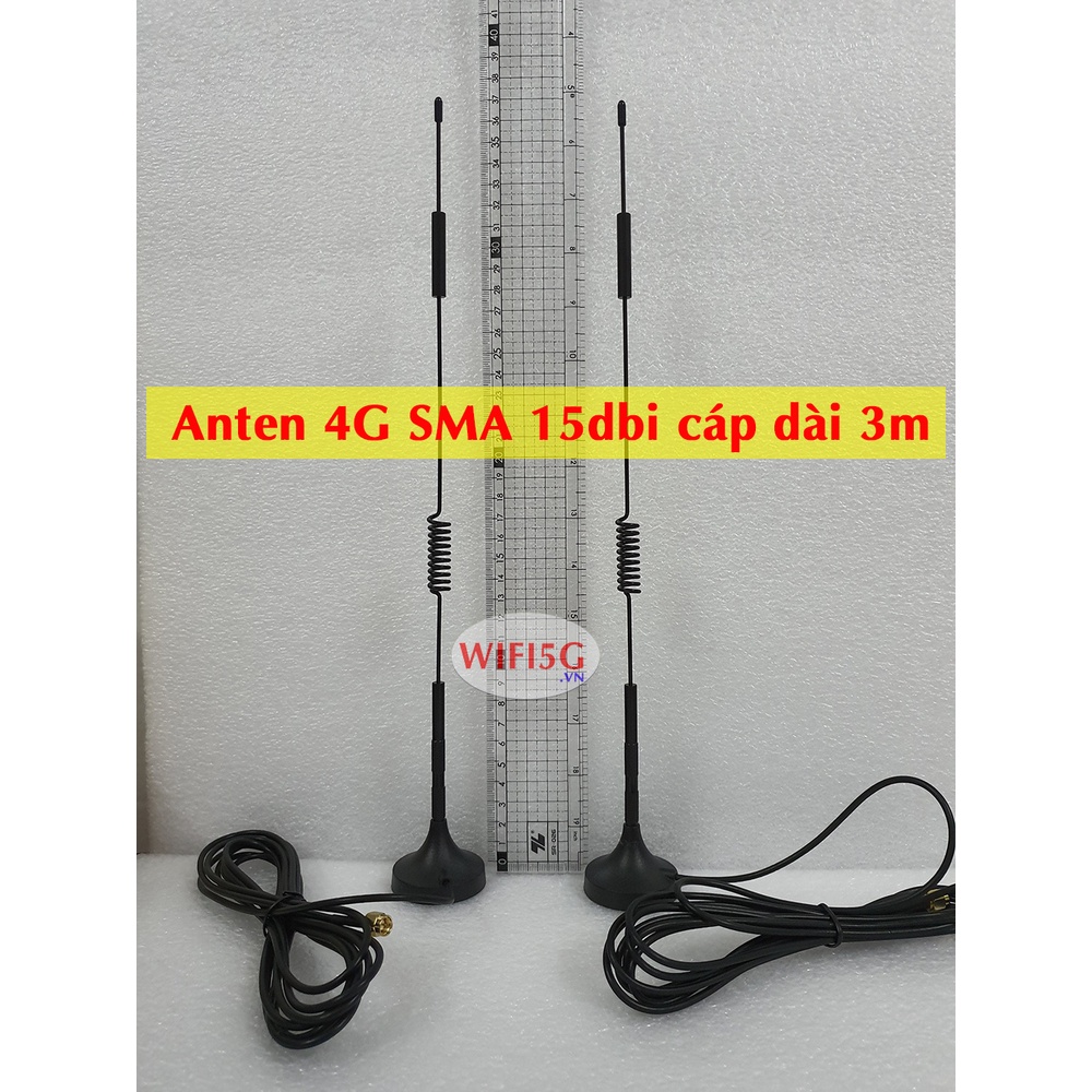 Anten 4G hỗ trợ thu sóng 3G/4G chuẩn TS9/SMA 15dBi dây cáp dài 3m, có đế nam châm