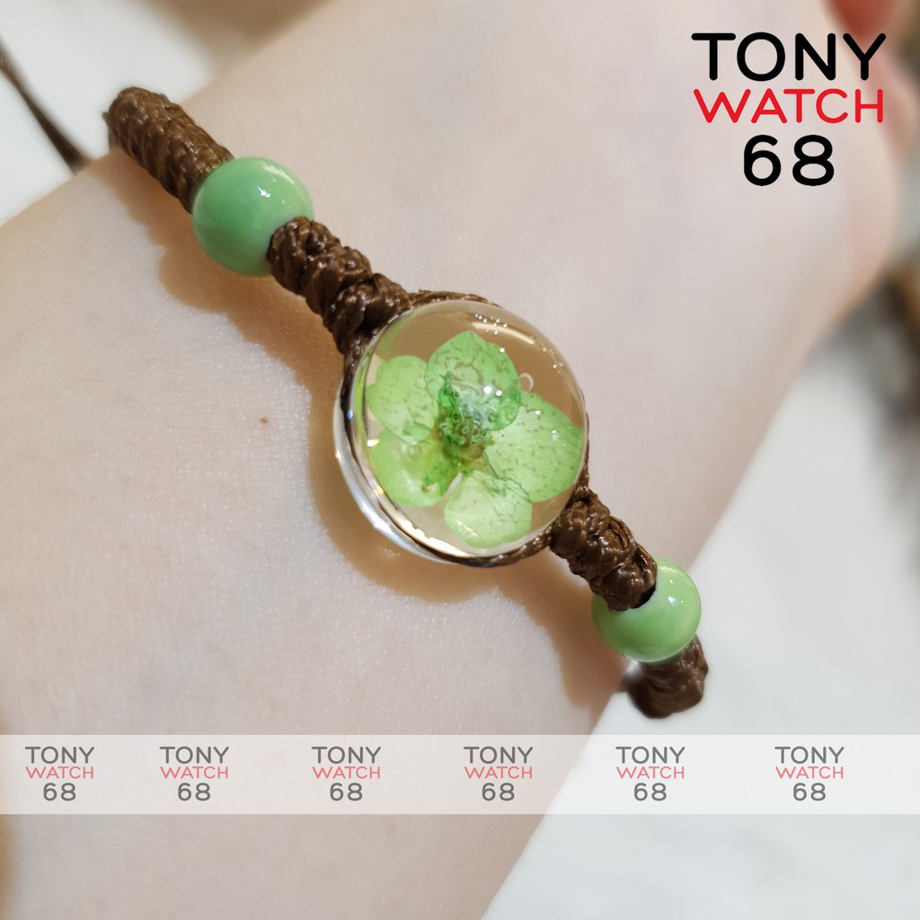 Vòng đeo tay dây rút hoa khô handmade đá thổ cẩm phong cách vintage siêu xinh giá rẻ