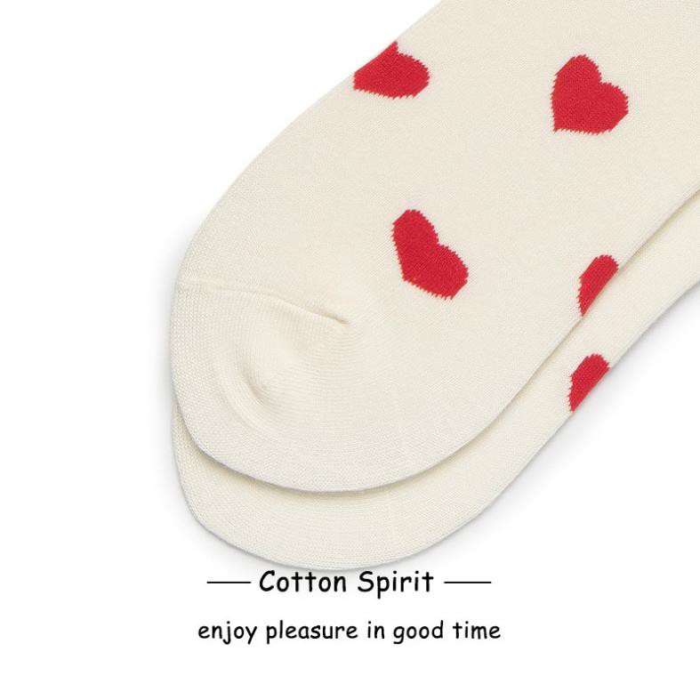 Tất Cổ cao Nam Nữ Vớ Cổ cao Nam Nữ Unisex Cotton Hàn Quốc In hình trái tim Học sinh Xuân Thu