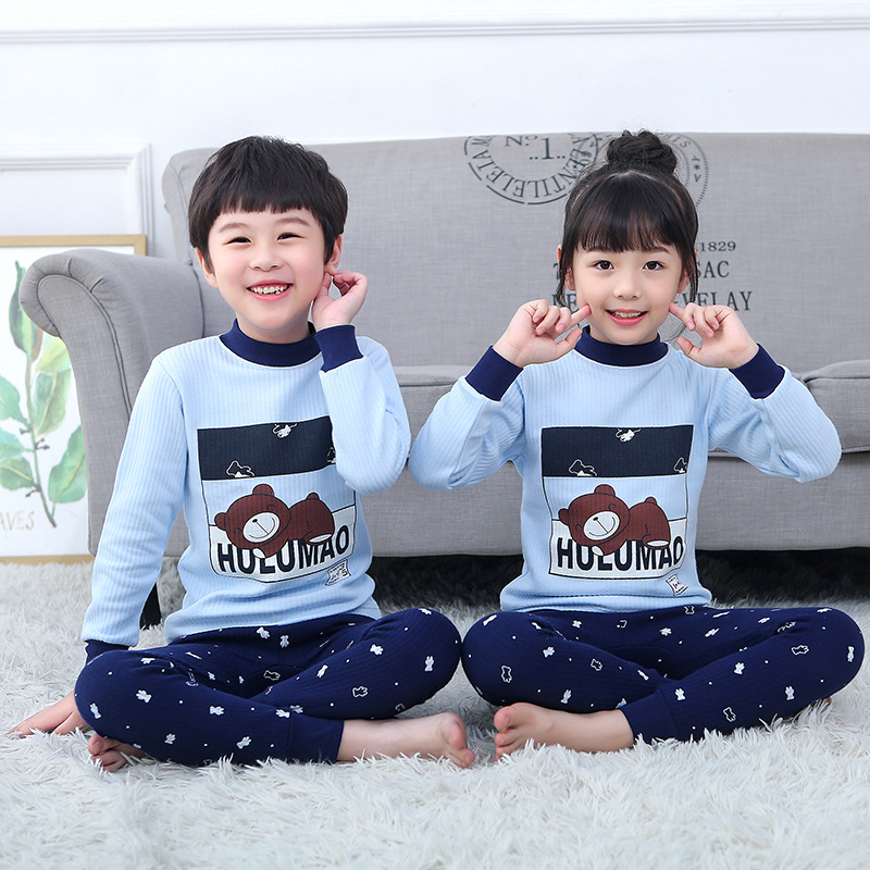 Bộ Đồ Ngủ Pijama Dài Tay Vải Cotton Dày Thời Trang Thu Đông 2021 Cho Bé